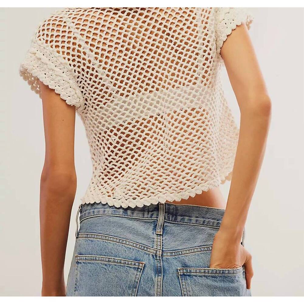 NEW FREE PEOPLE lily crochet top in coconut milk - Picture 3 of 6